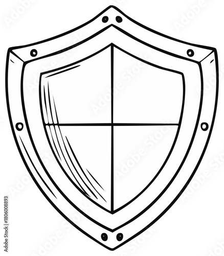 Vector graphic illustration of an outline shield with cross, heraldry concept