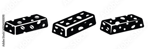 granola bar minimal food icon set, black color and white background