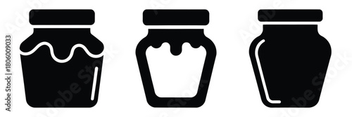 honey jar minimal food icon set, black color and white background