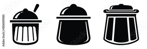 jelly cup minimal food icon set, black color and white background