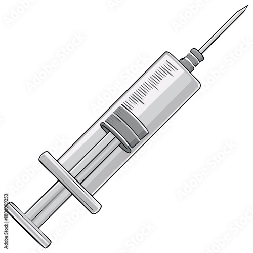 Illustration of Hypodermic Syringe with Needle for Vaccination or Medical Use