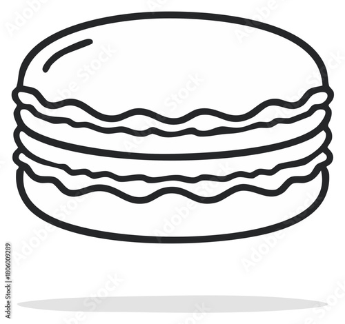 Outline of a Macaron Cookie, French Pastry, Isolated on White, Vector Illustration