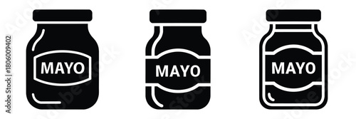mayo jar minimal food icon set, black color and white background