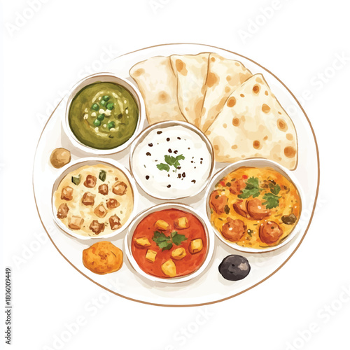 Indian Thali Platter with Diverse Dishes.