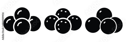 meatball trio minimal food icon set, black color and white background