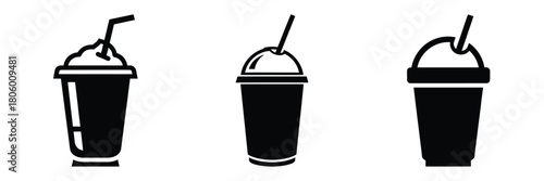 milkshake cup minimal food icon set, black color and white background