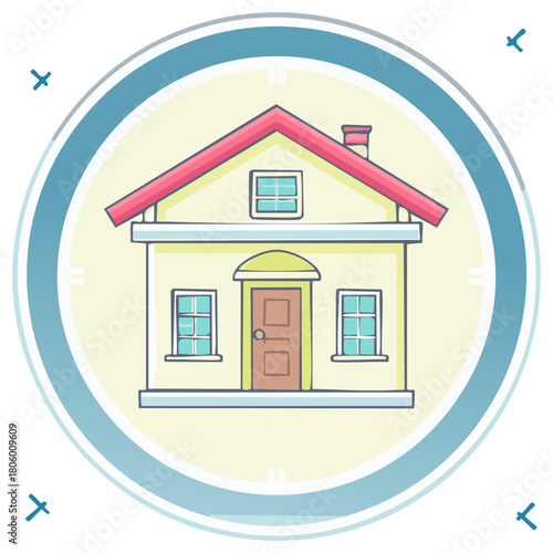 Icon House with Red Roof Home Building Architecture Design Element