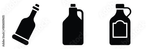 oil bottle minimal food icon set, black color and white background