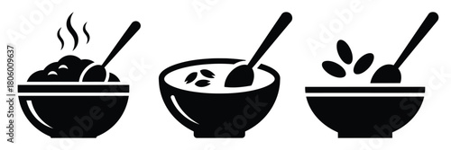 oats bowl minimal food icon set, black color and white background