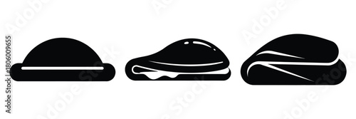 omelette fold minimal food icon set, black color and white background