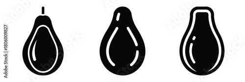 papaya seed minimal food icon set, black color and white background