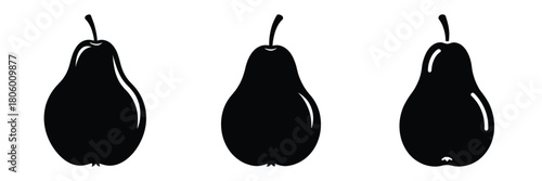 pear fresh minimal food icon set, black color and white background