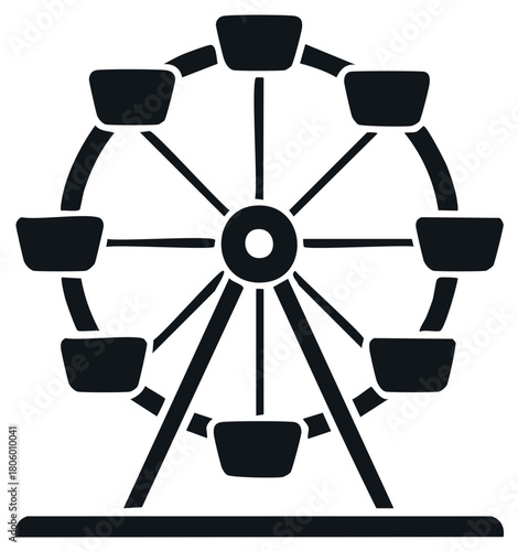Classic Ferris Wheel Ride Silhouette Icon for Amusement Park or Carnival Theme