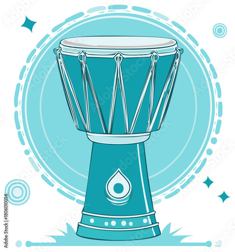 Dynamic Blue Djembe Drum Illustration, Traditional African Percussion Instrument with Rhythmic Energy