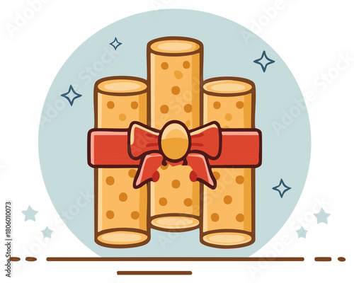 Vector Illustration Featuring Canolli Desserts Tied With a Red Bow