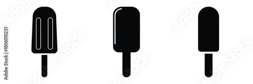 popsicle stick minimal food icon set, black color and white background