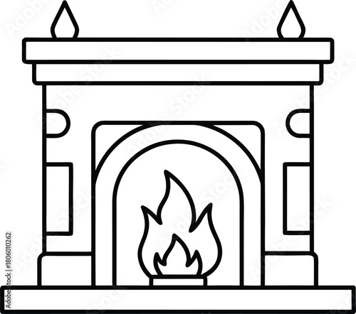 Simple outlined fireplace with flames mantel hearth