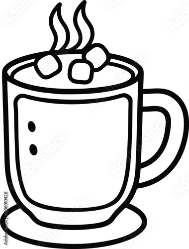 Hot cocoa mug with marshmallows steam line art drink