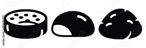 rice cake minimal food icon set, black color and white background