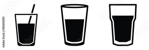 sorbet cup minimal food icon set, black color and white background