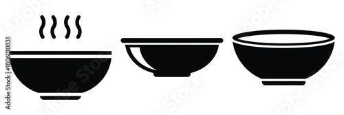 soup bowl minimal food icon set, black color and white background
