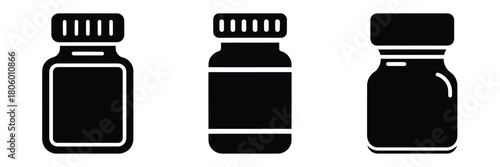 spice jar minimal food icon set, black color and white background