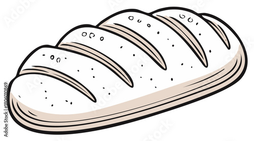 Simple cartoon illustration of a fresh rustic bread loaf with scored top.