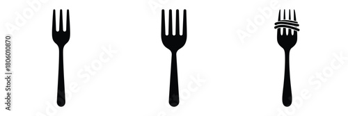 spaghetti fork minimal food icon set, black color and white background