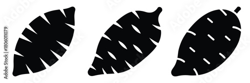 sweet potato minimal food icon set, black color and white background