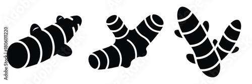 turmeric root minimal food icon set, black color and white background