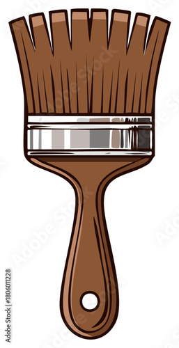 Simple brown paintbrush illustration for art, crafts, and home renovation. Cartoon vector graphic tool.