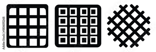 waffle grid minimal food icon set, black color and white background