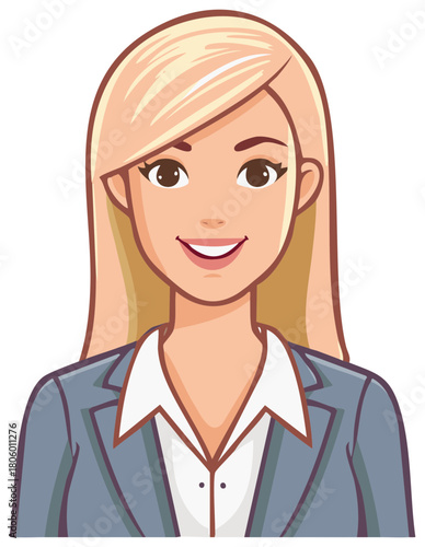 Cartoon illustration of a smiling professional woman with blonde hair