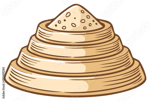 Simple cartoon drawing of a tiered mound with speckled powder on top