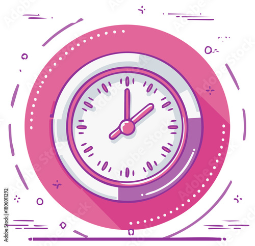 Hand drawn clock face with pink and purple accents illustration symbolizing time passing
