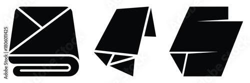 wrap fold minimal food icon set, black color and white background