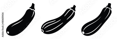 zucchini fresh minimal food icon set, black color and white background