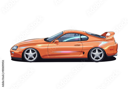 Orange Sports Car Side View Illustration on White.