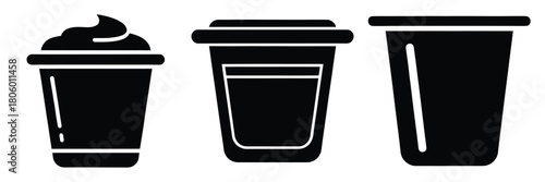 yogurt cup minimal food icon set, black color and white background