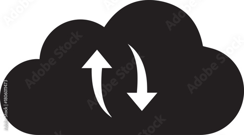 Black Cloud Synchronization Icon Vector Graphic Isolated on White Background for Data Transfer and Network Storage