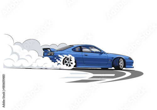 Blue Sports Car Drifting with Smoke Illustration.