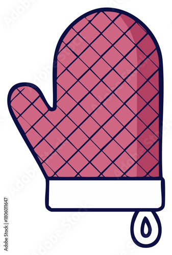 Pink oven mitt kitchen safety tool with quilted pattern and hanging loop