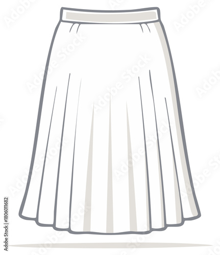 Line drawing of a white midi skirt with pleats.