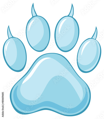 Clean blue paw print with a shiny water drop effect