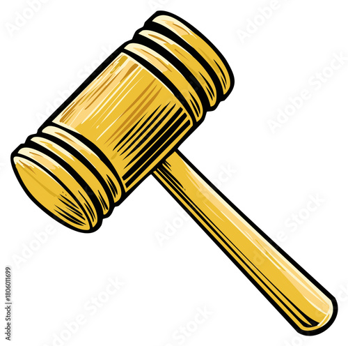Golden Gavel with Black Outline, Symbolic of Justice and Authority