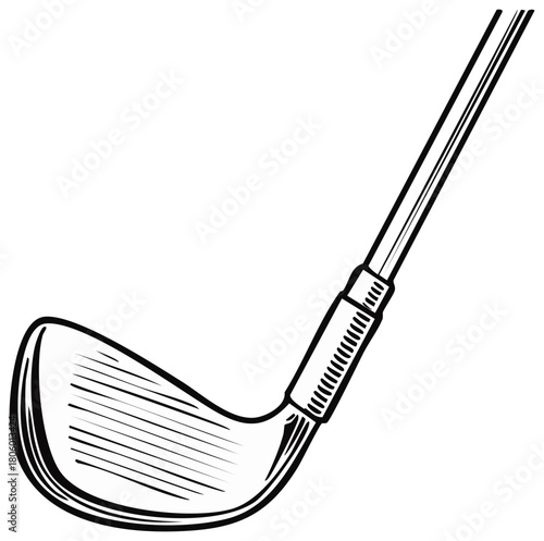 Simple black and white line drawing of a golf club on a white background
