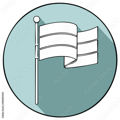 Stylized blank flag waving on a pole a clean minimal vector illustration within a circle