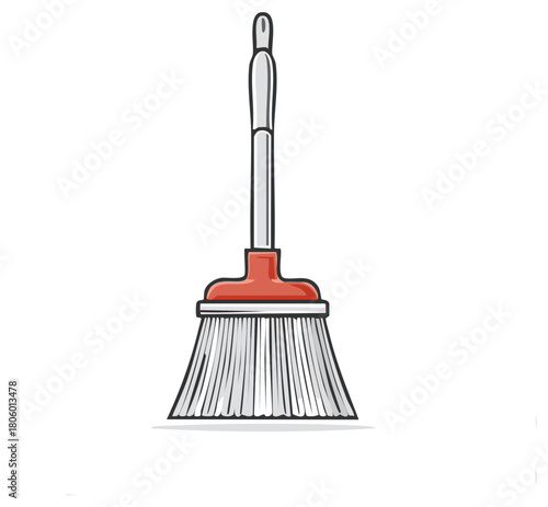Clean and Simple Cartoon Broom Illustration for Household Chores and Cleaning Services