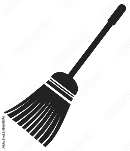 Black Broom Silhouette for Cleaning Dust and Sweeping Debris from Floors and Surfaces