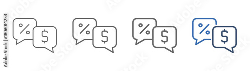 
outline icon sheet negotiation with dollar, conversation and percentage design
